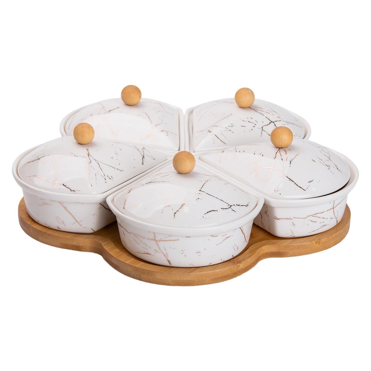 Менажница керамическая на вращающейся подставке 5 секций Белый (5067) Менажница керамическая на вращающейся подставке 5 секций Белый (5067)