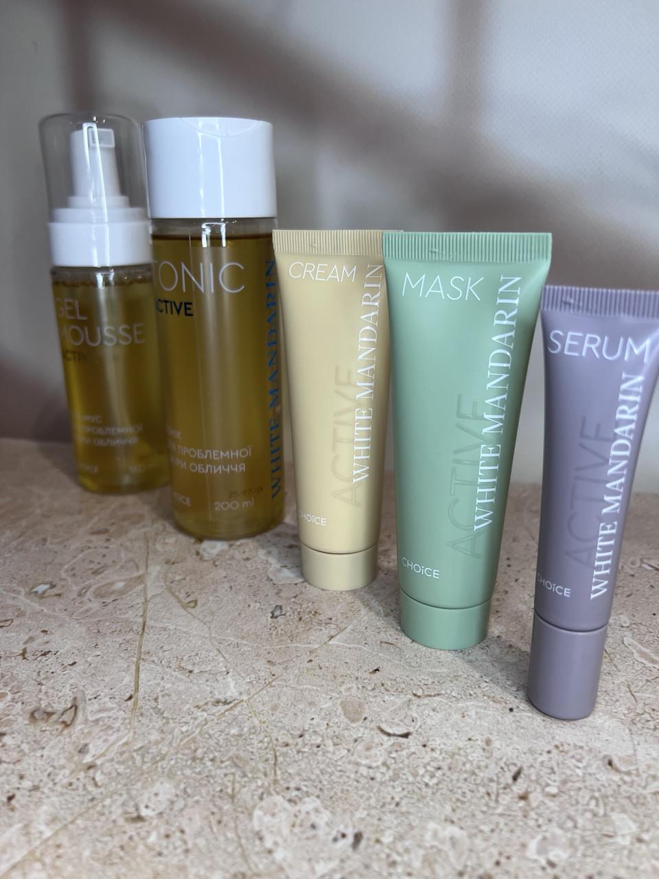 Набір натуральної косметики для жирної та проблемної шкіри обличчя White Mandarin 5в1 лінійка ACTIVE (2378143086) - фото 2