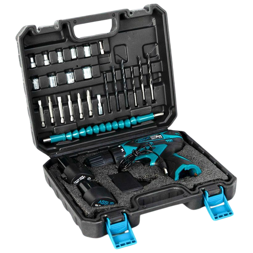 Шуруповерт аккумуляторный 12V с патроном 10 мм в кейсе 24 предмета (ASR058)