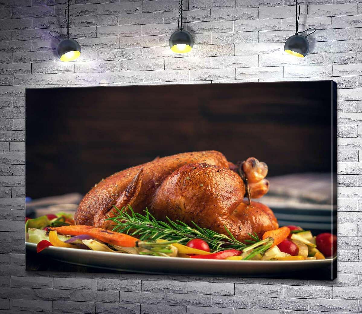 Картина ArtPoster Хрустящая запеченная курица на подушке из овощей 100x66 см Модуль №1 (003422) Картина ArtPoster Хрустящая запеченная курица на подушке из овощей 100x66 см Модуль №1 (003422)