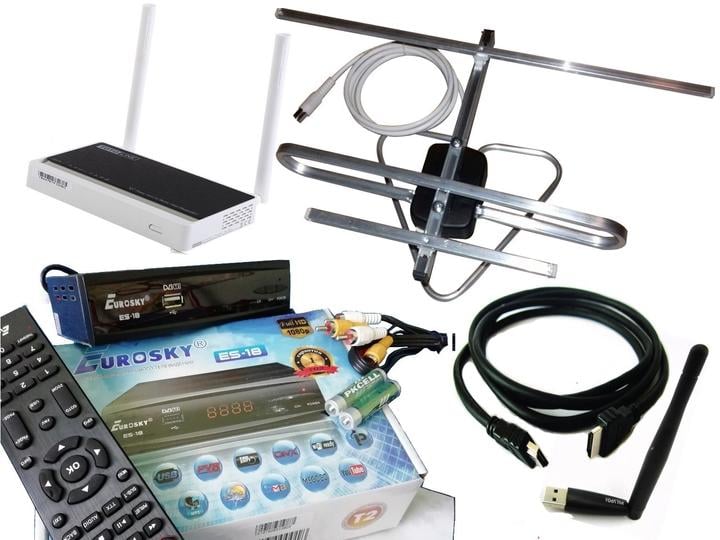 Тюнер Eurosky /антенна/WiFi адаптер/WiFi роутер/кабель HDMI Тюнер Eurosky /антенна/WiFi адаптер/WiFi роутер/кабель HDMI