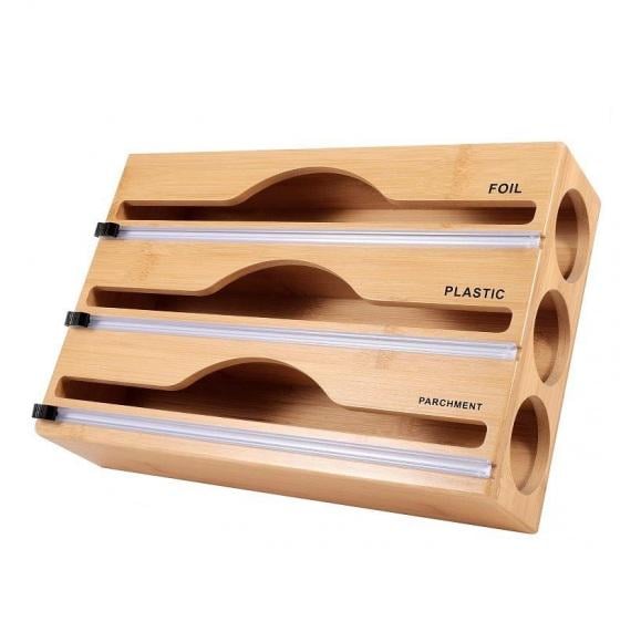 Диспенсер полотенец пищевой пленки фольги 3в1 кухонный деревянный 39х24х8 Brown (128318)