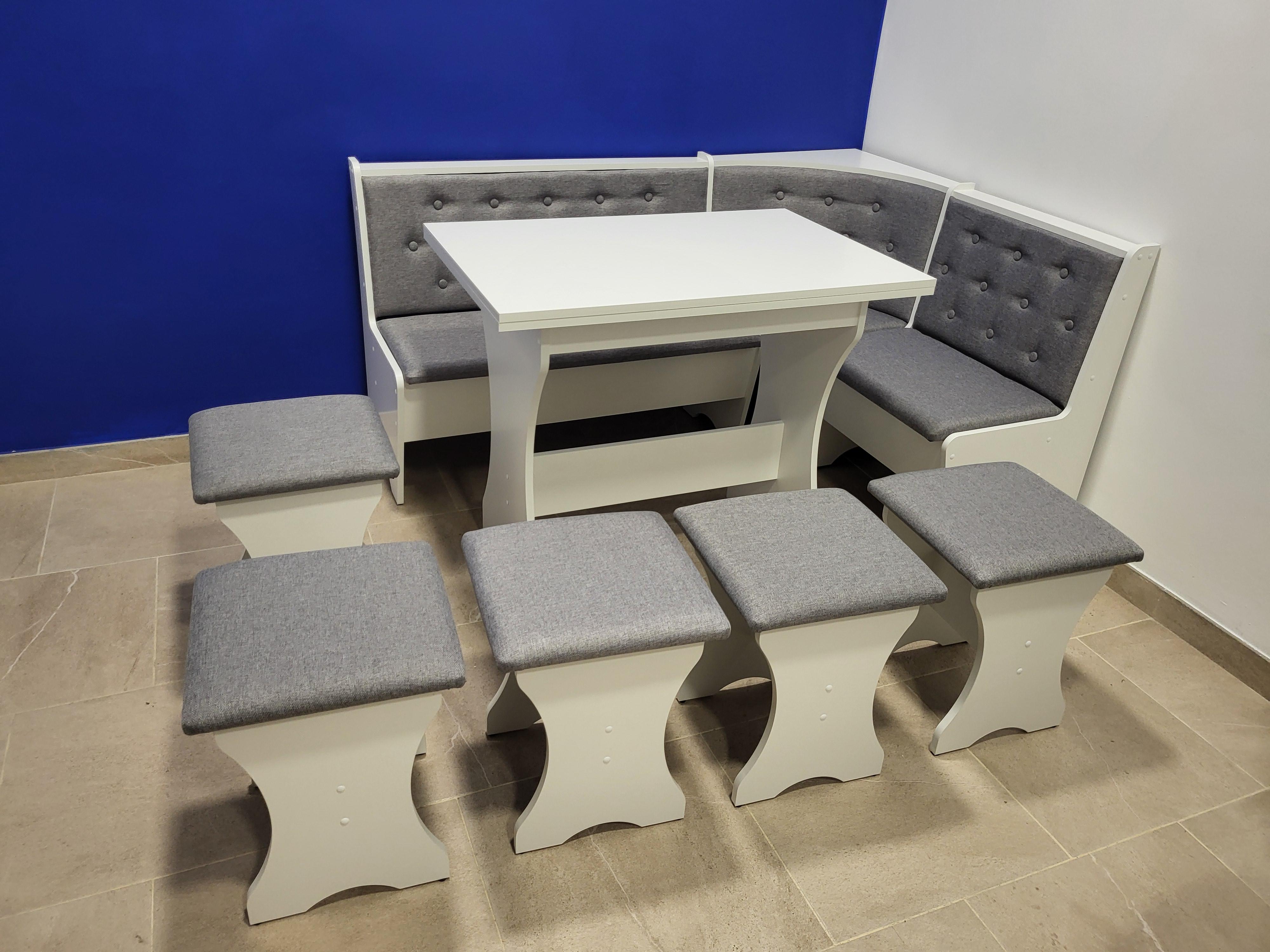 Кухонный уголок Семейный со столом и 5 табуретами 113,5х153,5 см Белый/Сильвер (KS5T-B-S)