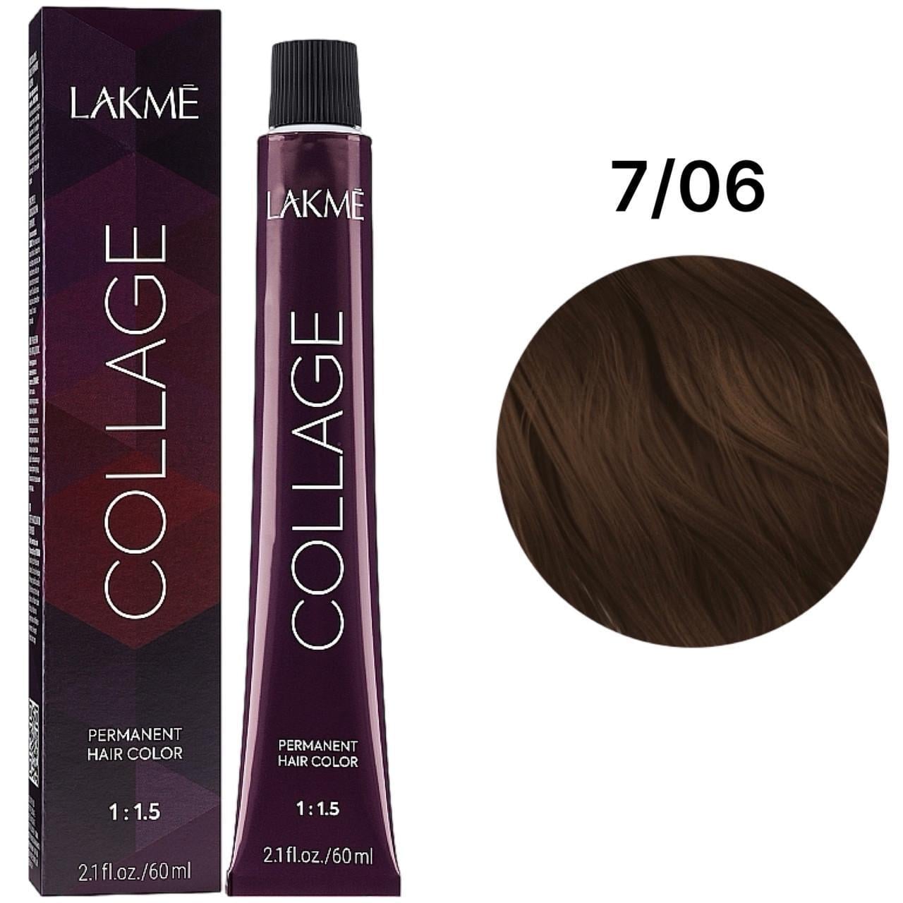 Краска для волос стойкая Lakme Collage Creme Hair Color 7/06 Средний блондин натурально-теплый 60 мл