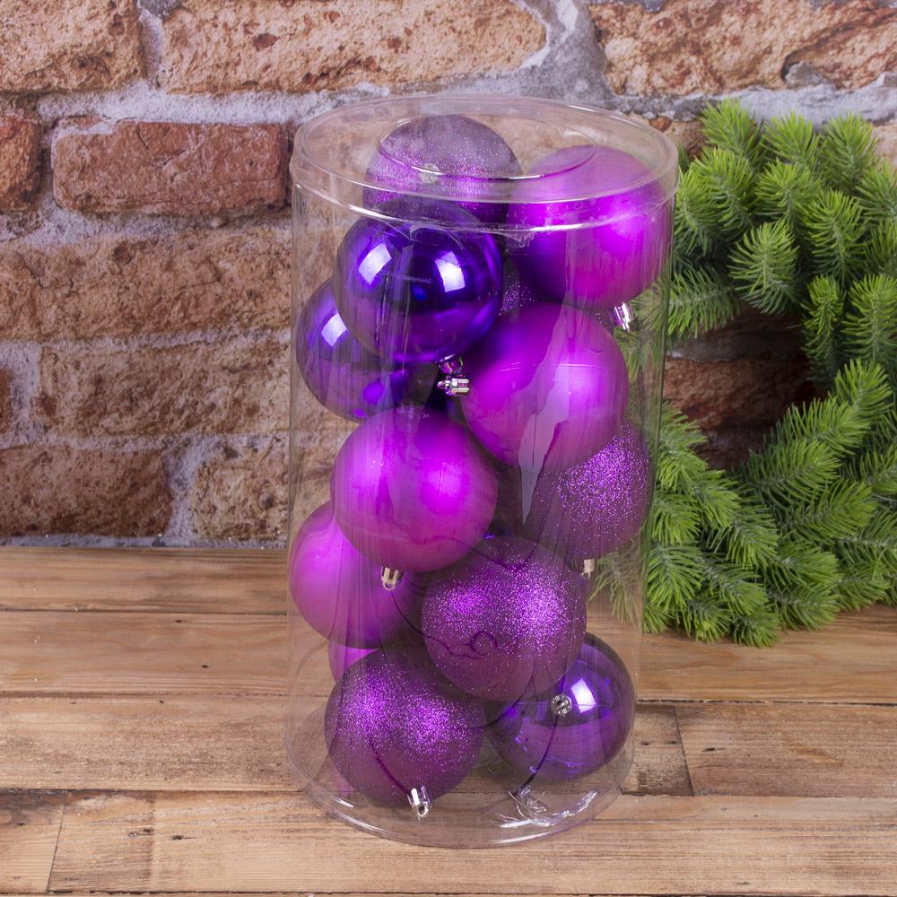Набор новогодних шаров 8 см 15 шт. Purple (1092-16)