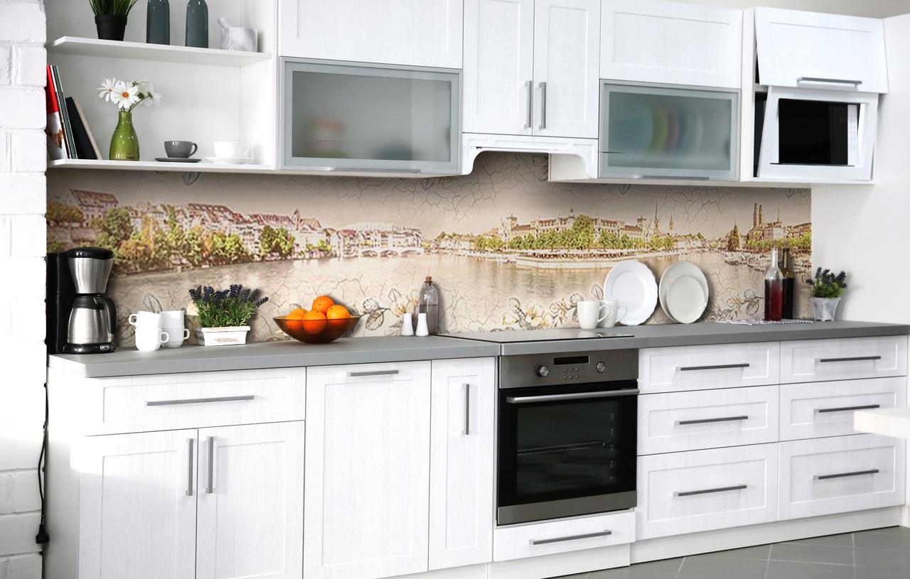 Кухонный фартук Акварельный пейзаж виниловый самоклеющийся 60х250 см