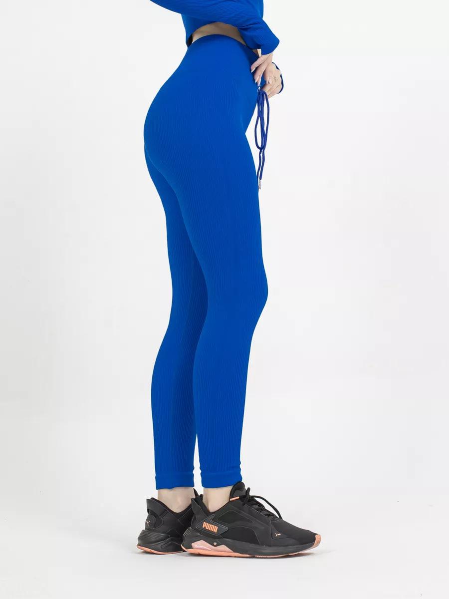 Лосины спортивные рубчик для тренировок однотонные с высокой талией бесшовные S Синий (70069S) - фото 4 Лосины спортивные рубчик для тренировок однотонные с высокой талией бесшовные S Синий (70069S) - фото 4