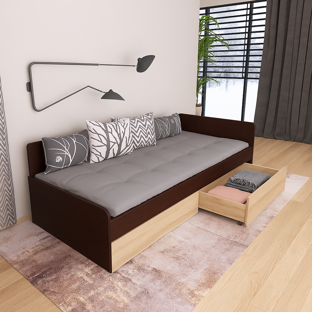 Кровать детская с ящиками Еверест 800 ЩИТ ДСП Венге/Дуб сонома (е-207468)