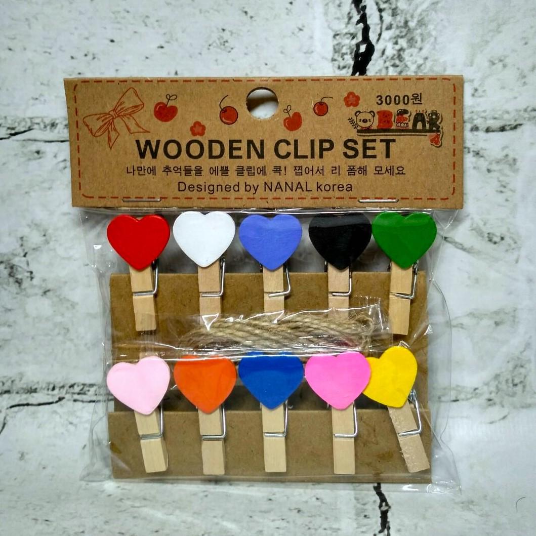 Прищепки декоративные деревянные 3,5 см 10 шт. Сердечки Разноцветные (838-1)