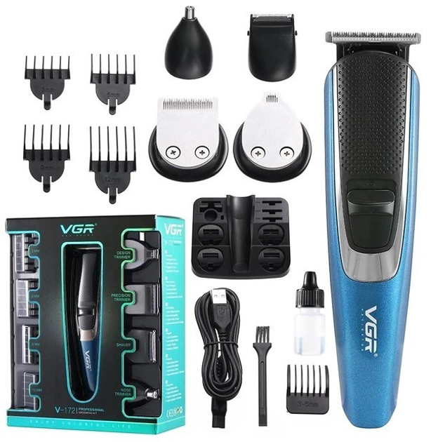 Тример акумуляторний VGR V-172 USB 5в1 для волосся/бороди/нома та вух зарядка (ML-04899)