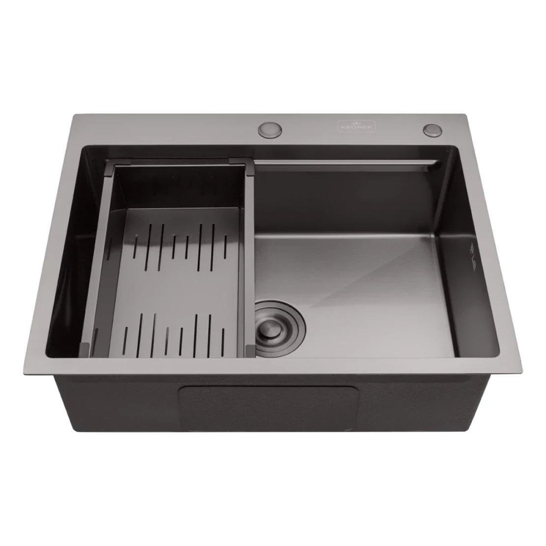 Кухонная мойка Kroner KRP PVD Schwarze 6350HM и смеситель для кухни Kroner PVD03817BLK (13699459)