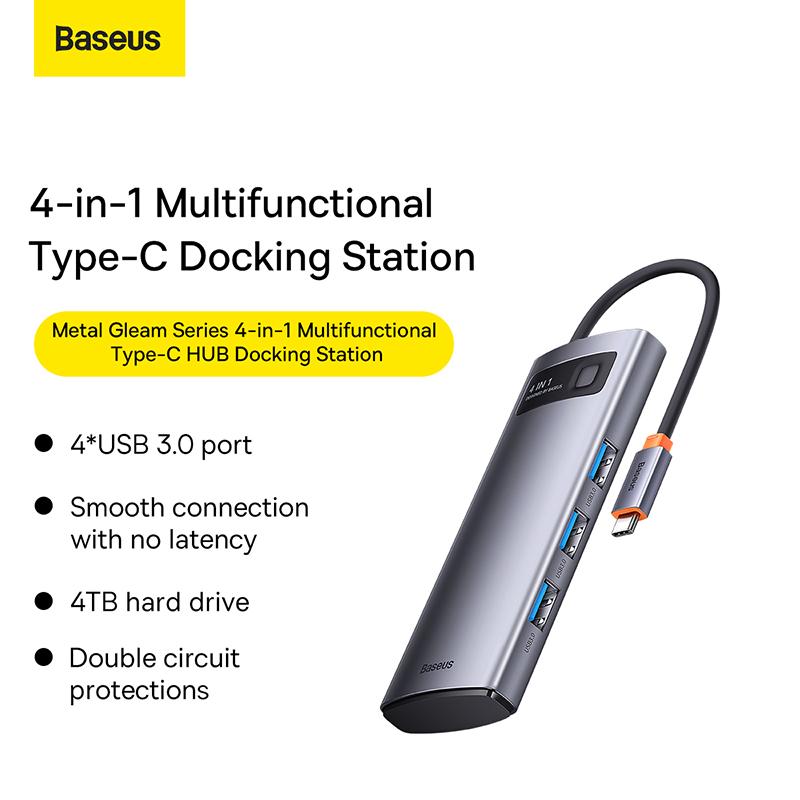 USB-хаб BASEUS Metal Gleam Series 4-in-1 Multifunctional Type-C HUB Docking Station Type-C to USB3.0х4 Gray (WKWG070013) - фото 8 USB-хаб BASEUS Metal Gleam Series 4-in-1 Multifunctional Type-C HUB Docking Station Type-C to USB3.0х4 Gray (WKWG070013) - фото 8