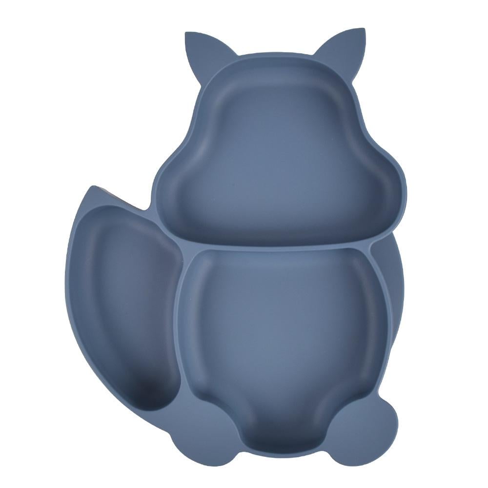 Тарелка силиконовая секционная на присоске Белочка Синий