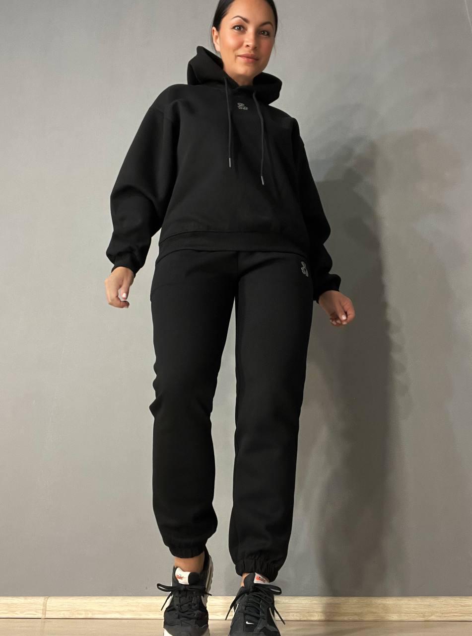 Костюм женский A-N 2735 с мишкой в камешках худи и брюки XL Черный (4516)