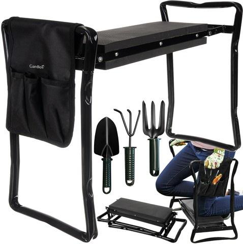 Подставка-стул для колен складная садовая 4в1/органайзер для инструментов Черный - фото 3