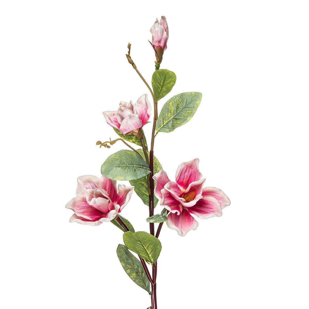 Штучна магнолія велика гілка 3 голови та 1 бутон h110 см тканина