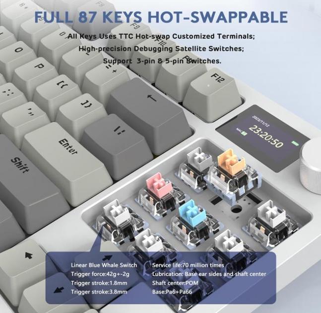 Клавіатура ігрова attack shark K86 бездротова механічна із RGB підсвічуванням з підтримкою HOT-SWAP - фото 4 Клавіатура ігрова attack shark K86 бездротова механічна із RGB підсвічуванням з підтримкою HOT-SWAP - фото 4