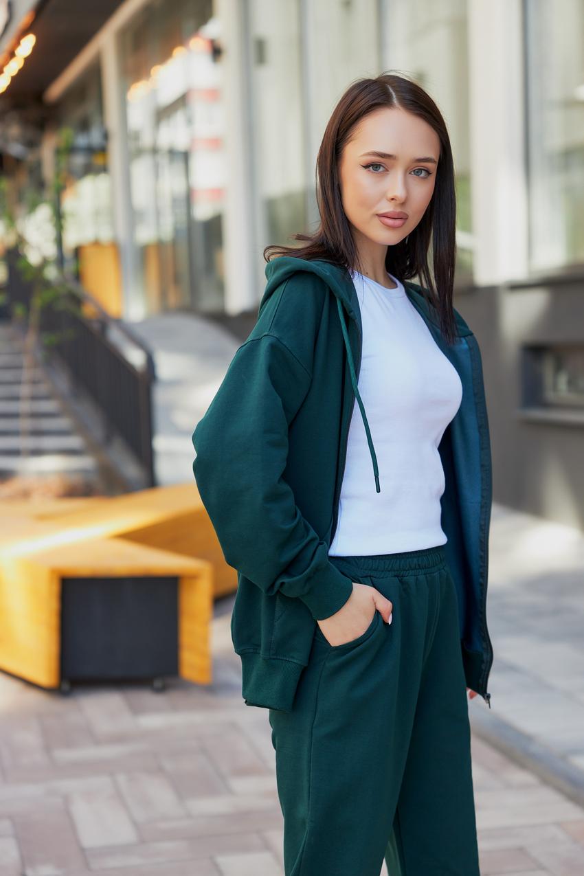 Костюм спортивный женский М136.2 худи на замке/джогеры XXL Зеленый (827-1-64) - фото 3 Костюм спортивный женский М136.2 худи на замке/джогеры XXL Зеленый (827-1-64) - фото 3