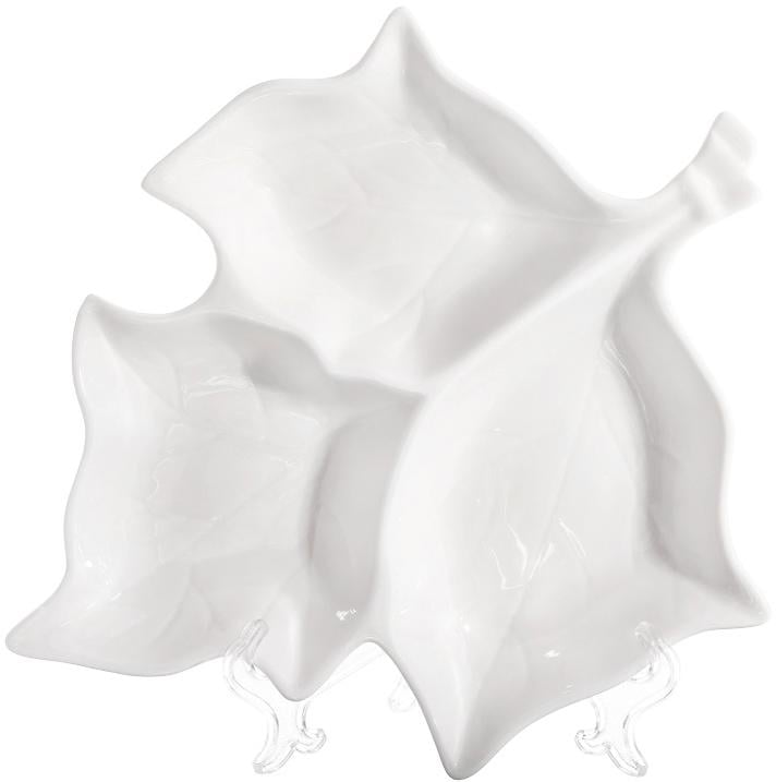 Менажница фарфоровая White City Лист 30х24 см 3 секций Белый