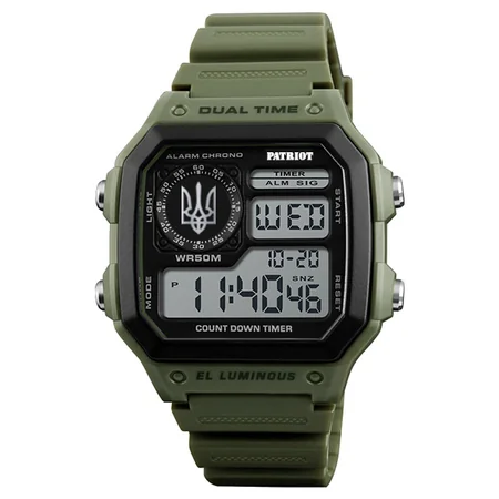 Наручний годинник Patriot 010AGUASI Тризуб срібло з коробкою Зелений