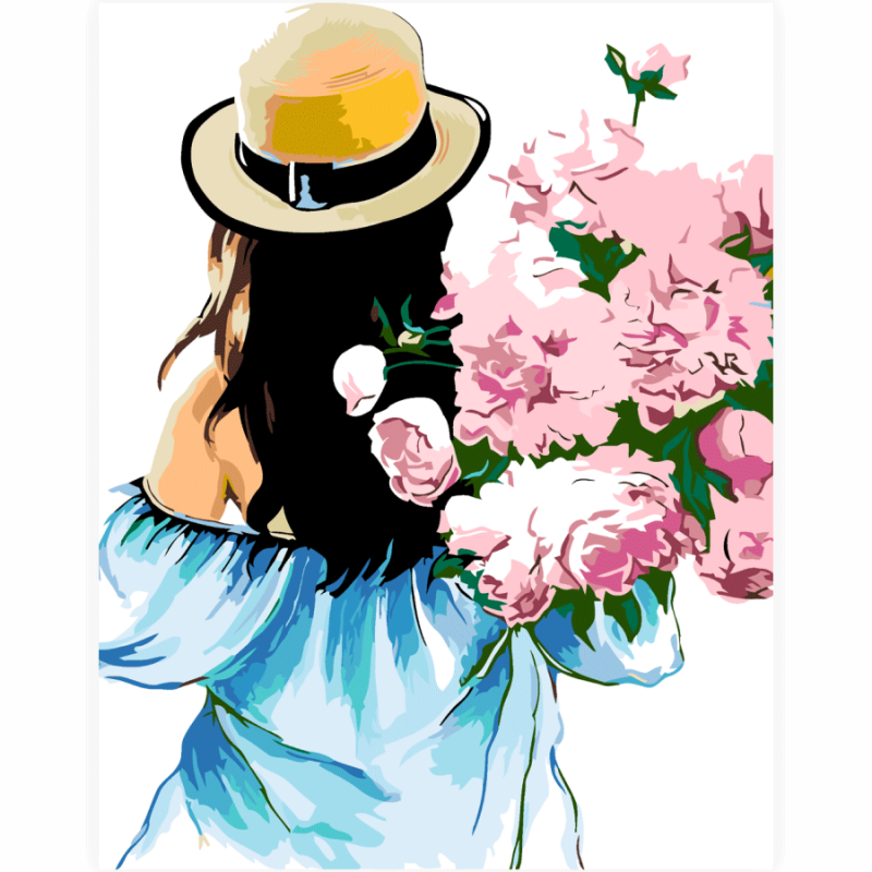 Картина по номерам Rosa Девушка с букетом пионов 35х45 см (Az-261129)