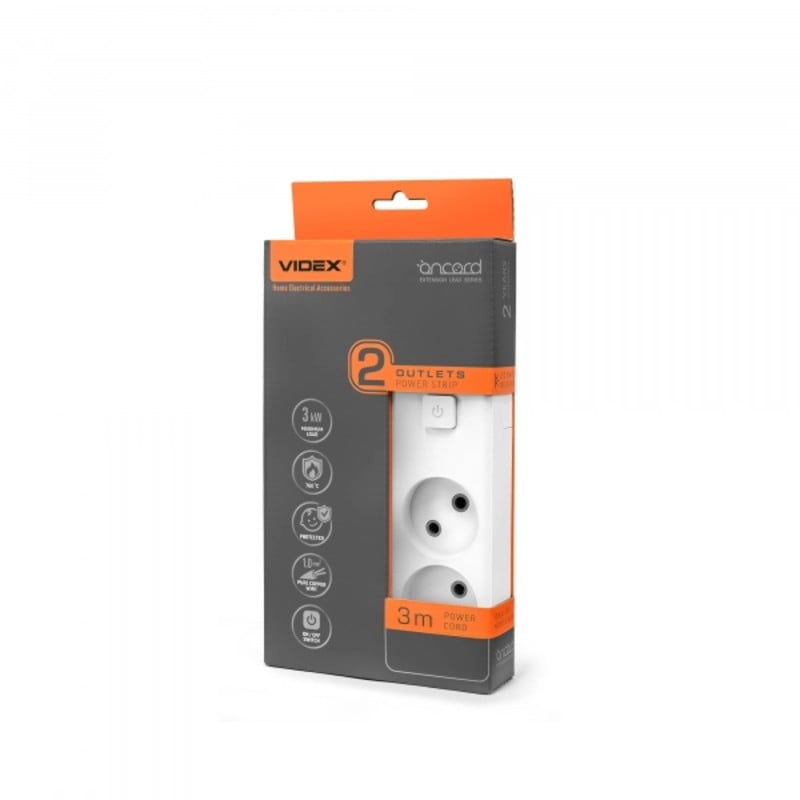 Подовжувач мережевий Videx ONCORD б/з 2п 3 м з кнопкою White (28790)