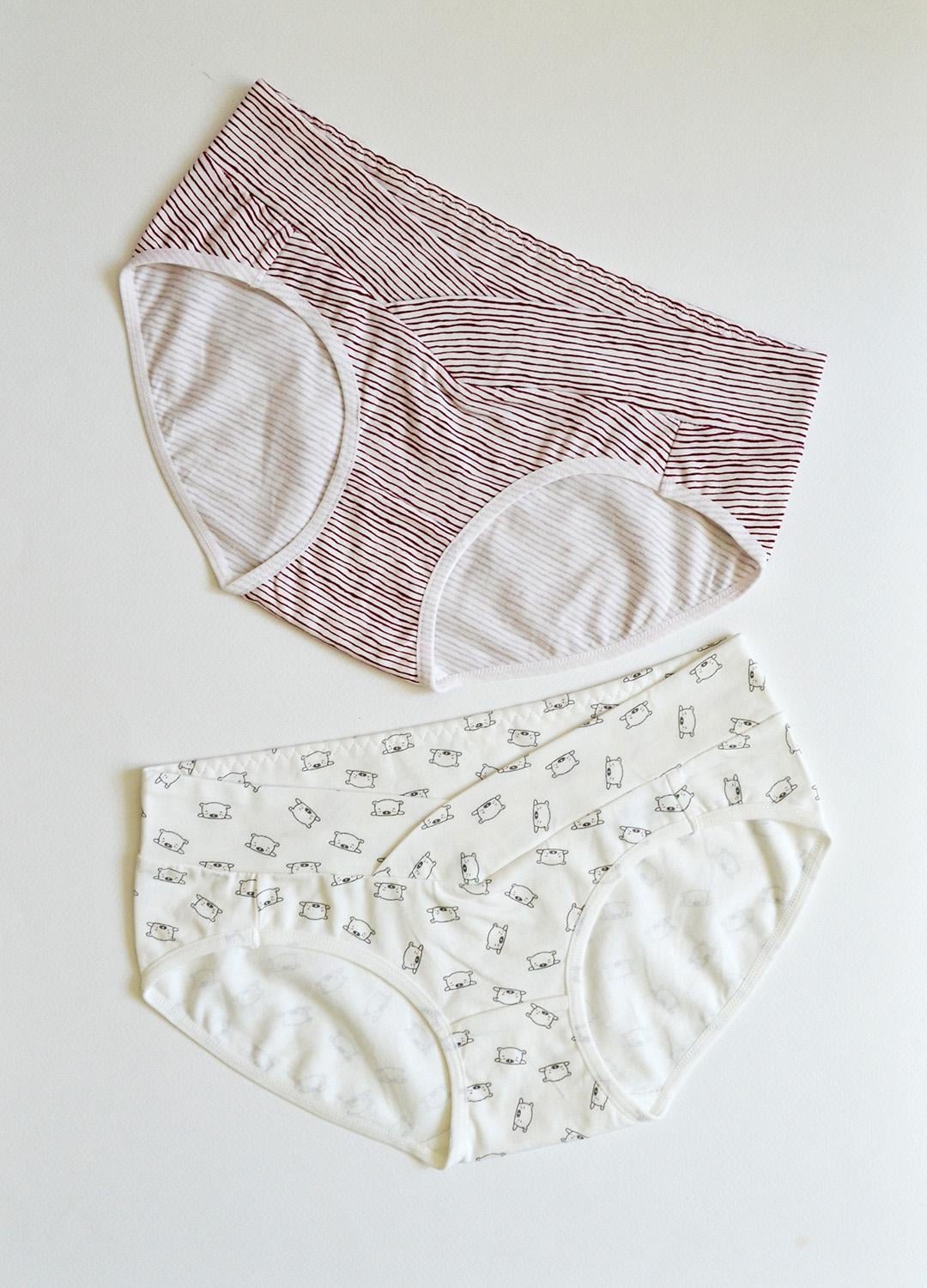 Набір трусиків для вагітних р. М 2 шт Білий/Бордовий в смужку (002-001002)