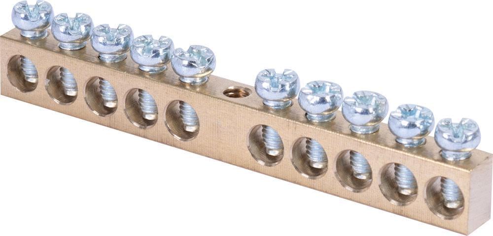 Шина нулевая E.NEXT e.bsc.stand.20.10 10 отверстий крепление по центру медь 6х9 мм (s055004)