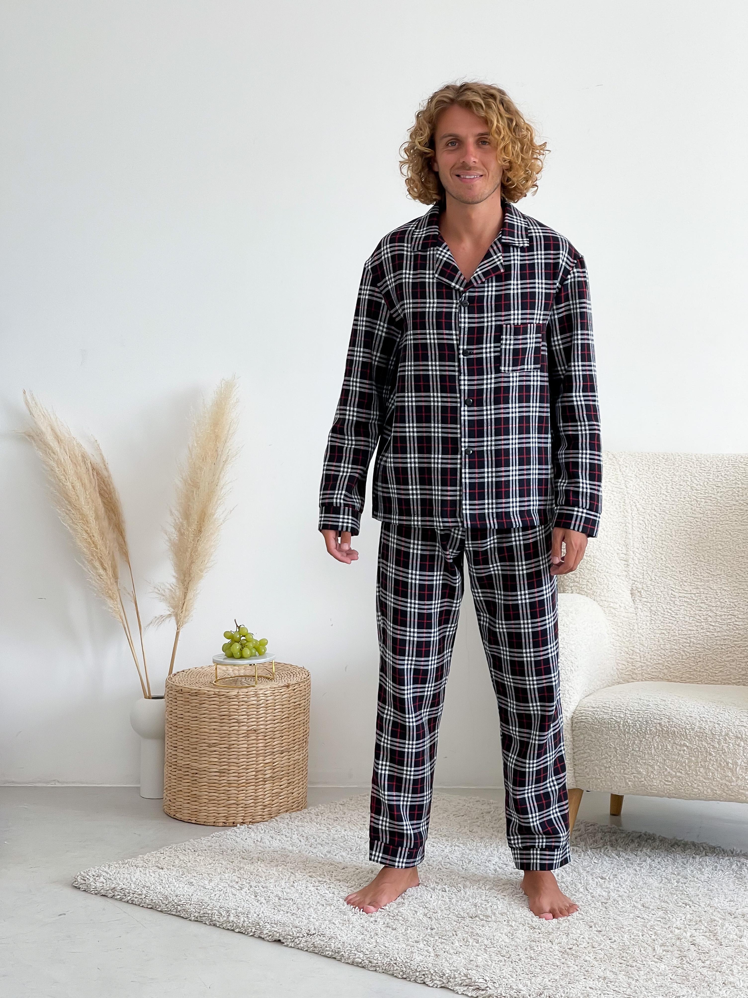 Мужская пижама COSY из фланели брюки/рубашка M Черный/Красный/Белый (F301PM)