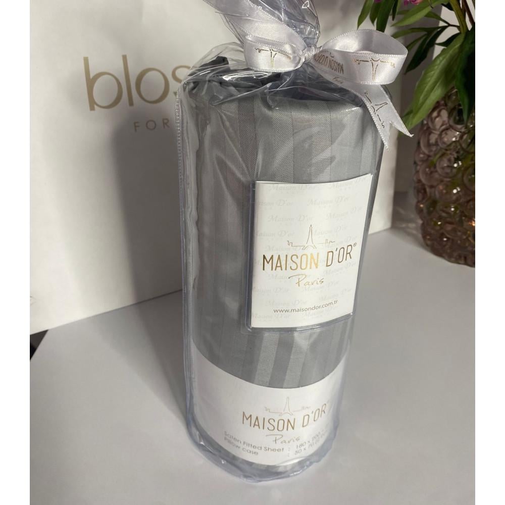 Простынь на резинке Maison D'or сатиновая 180x200 см с наволочками 2 шт. 50x70 см Grey (2000022265633)