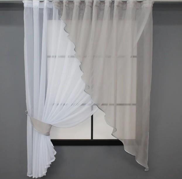 Шторки кухонные с подвязками 280х170 см Белый/Серый (069к)