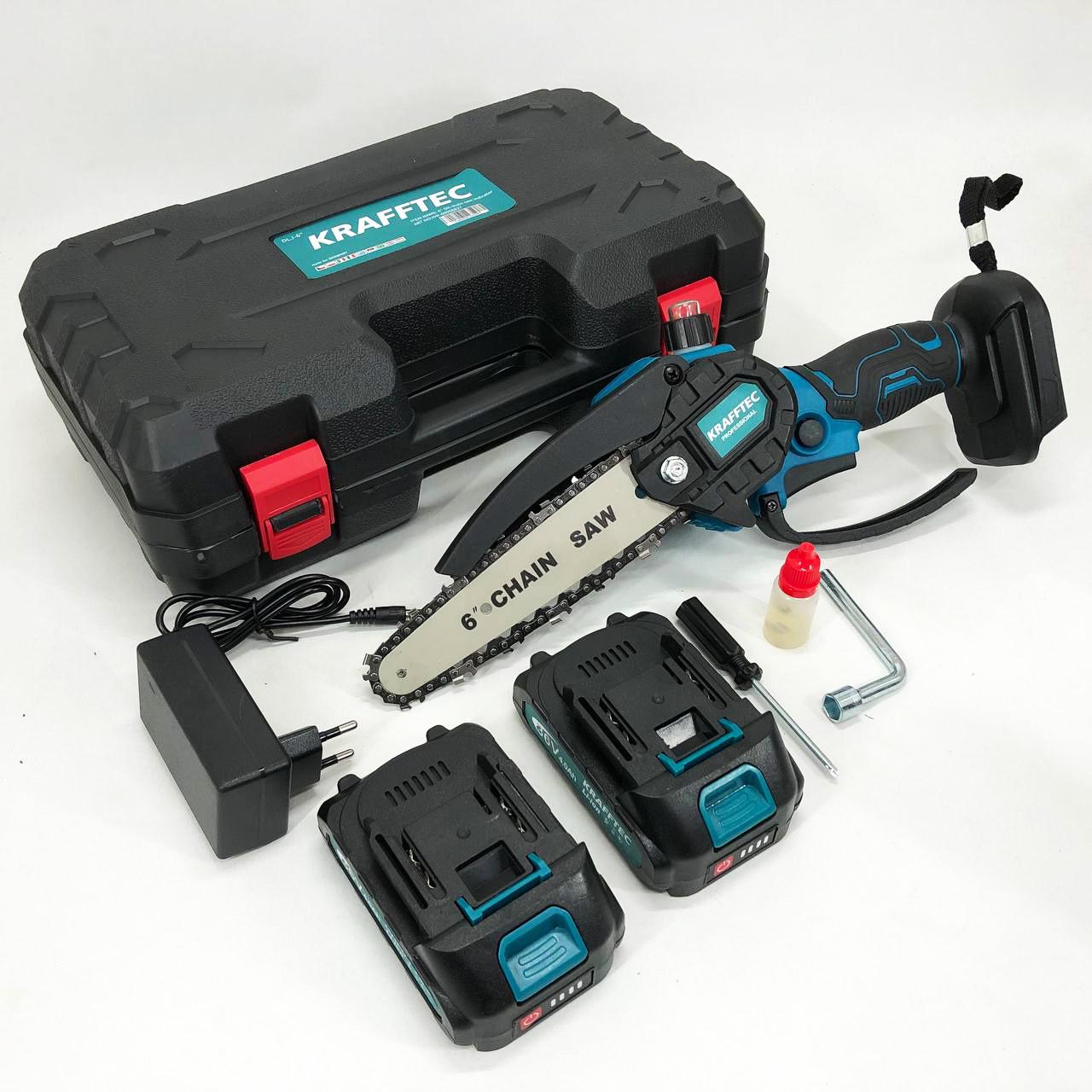 Пила цепная мини Krafftec 36V 4 А·ч 2 аккумулятора с индикатором заряда в кейсе 15 см - фото 6 Пила цепная мини Krafftec 36V 4 А·ч 2 аккумулятора с индикатором заряда в кейсе 15 см - фото 6