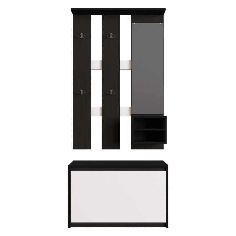 Прихожая прямая Еверест Микс тумба для обуви с вешалкой и зеркалом 80х38х200 см Венге темный/Белый (2518493)