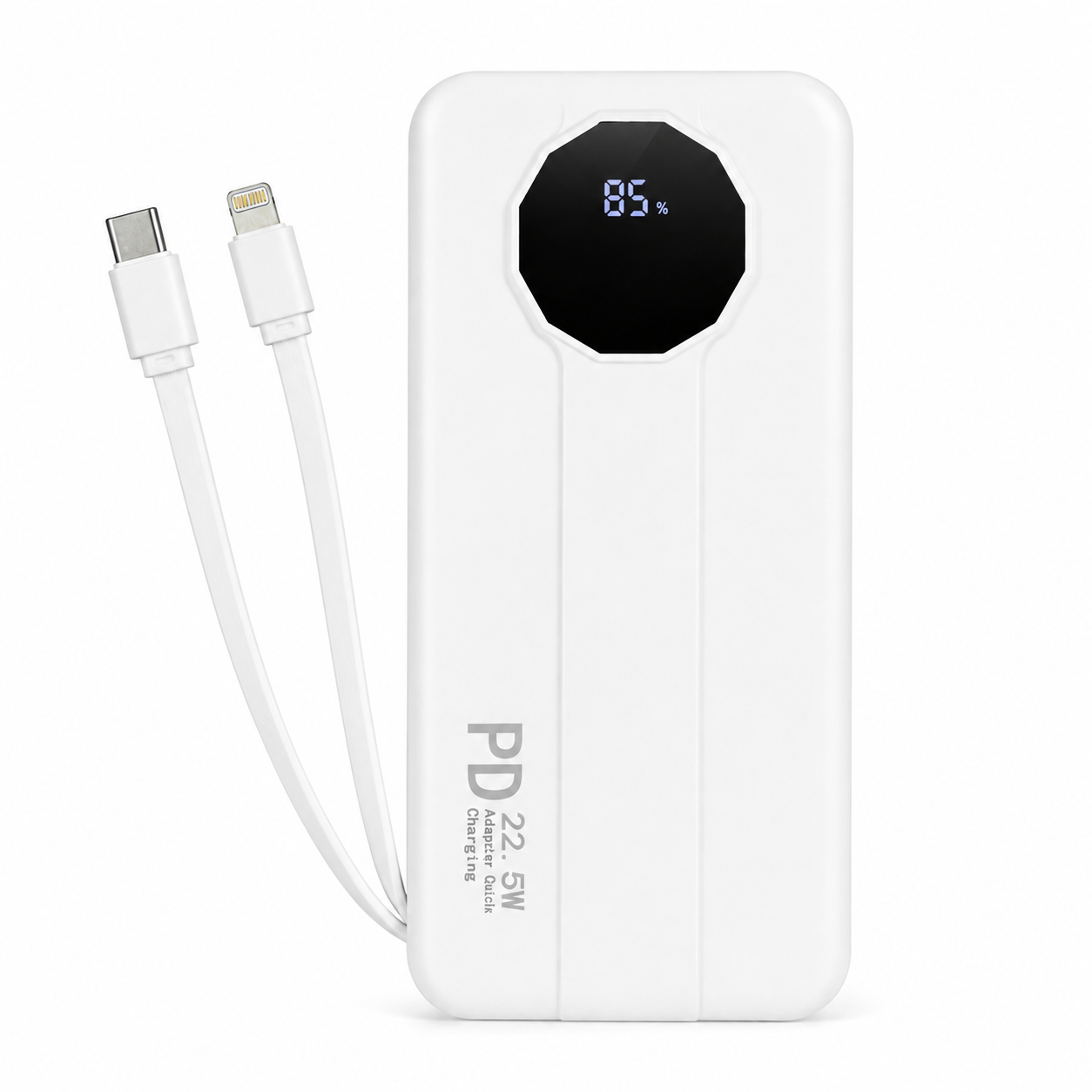 Повербанк Foyu QC с 2 встроенными кабелями Type-C/Lightning/LED-дисплеем 22,5 Вт 30000 mAh Белый (ee5a9cfe)