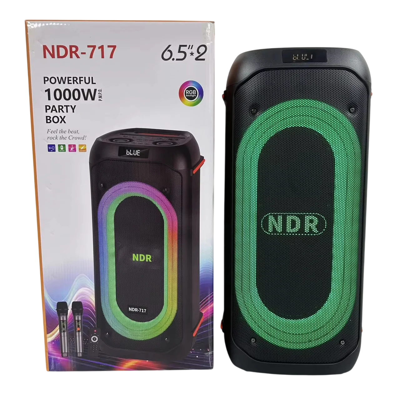 Колонка переносная NDR-717 50 Вт с 2 микрофонами акустическая Черный (GR-06100)