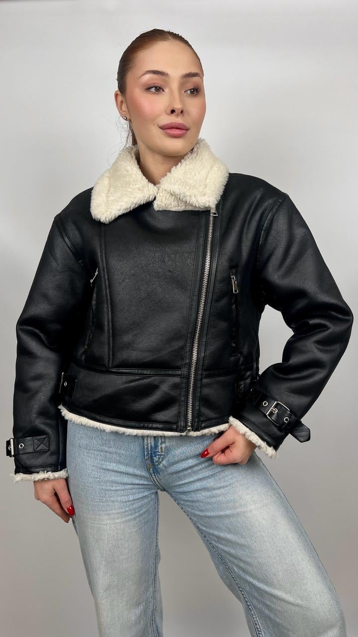 Дубленка женская Бренд #F2418-05 M Бежевый (23918470) - фото 2 Дубленка женская Бренд #F2418-05 M Бежевый (23918470) - фото 2