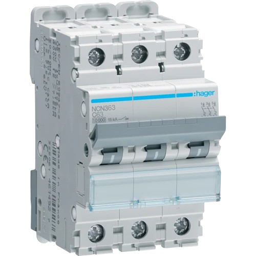 Автоматический выключатель Hager NCN363 3 фаза C 63A ток короткого замыкания 10 kA