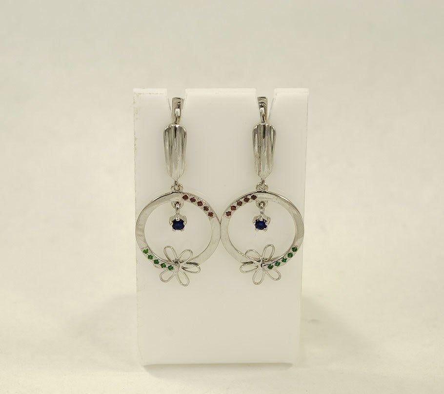 Серьги в форме круга Maxi Silver 3988 с цветочным акцентом (83988)