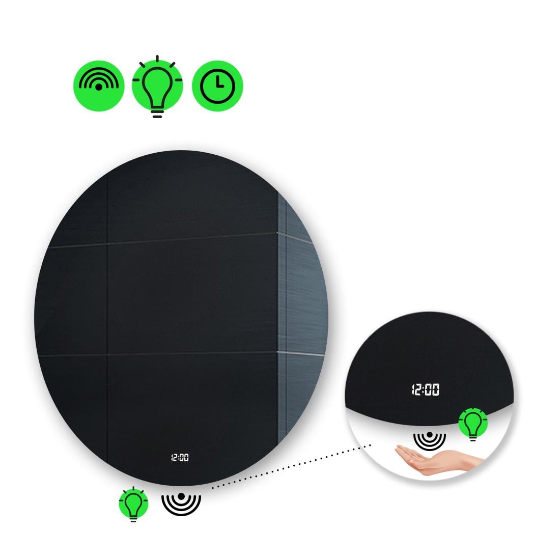 LED-зеркало 80x80 см с ИК включателем и часами модель Adeo