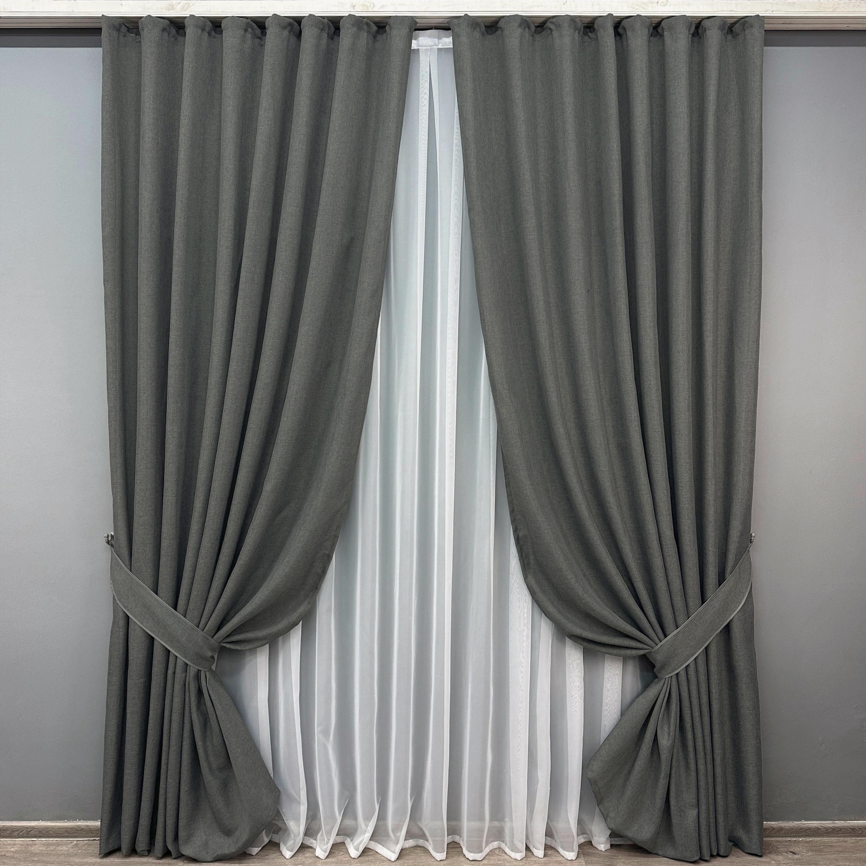 Комплект штор VR-Textil №1282ш лен/мешковина 150х275 см 2 шт. Серый (33-0129)