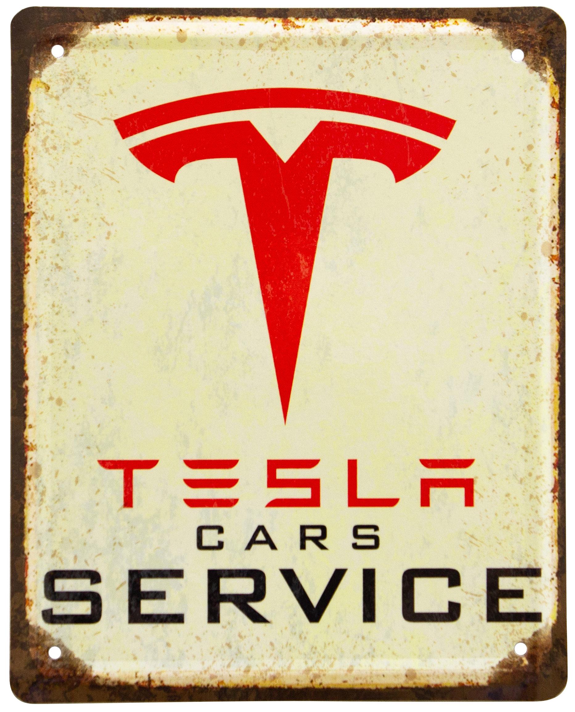 Табличка металлическая Tesla Cars Service 18x22 см