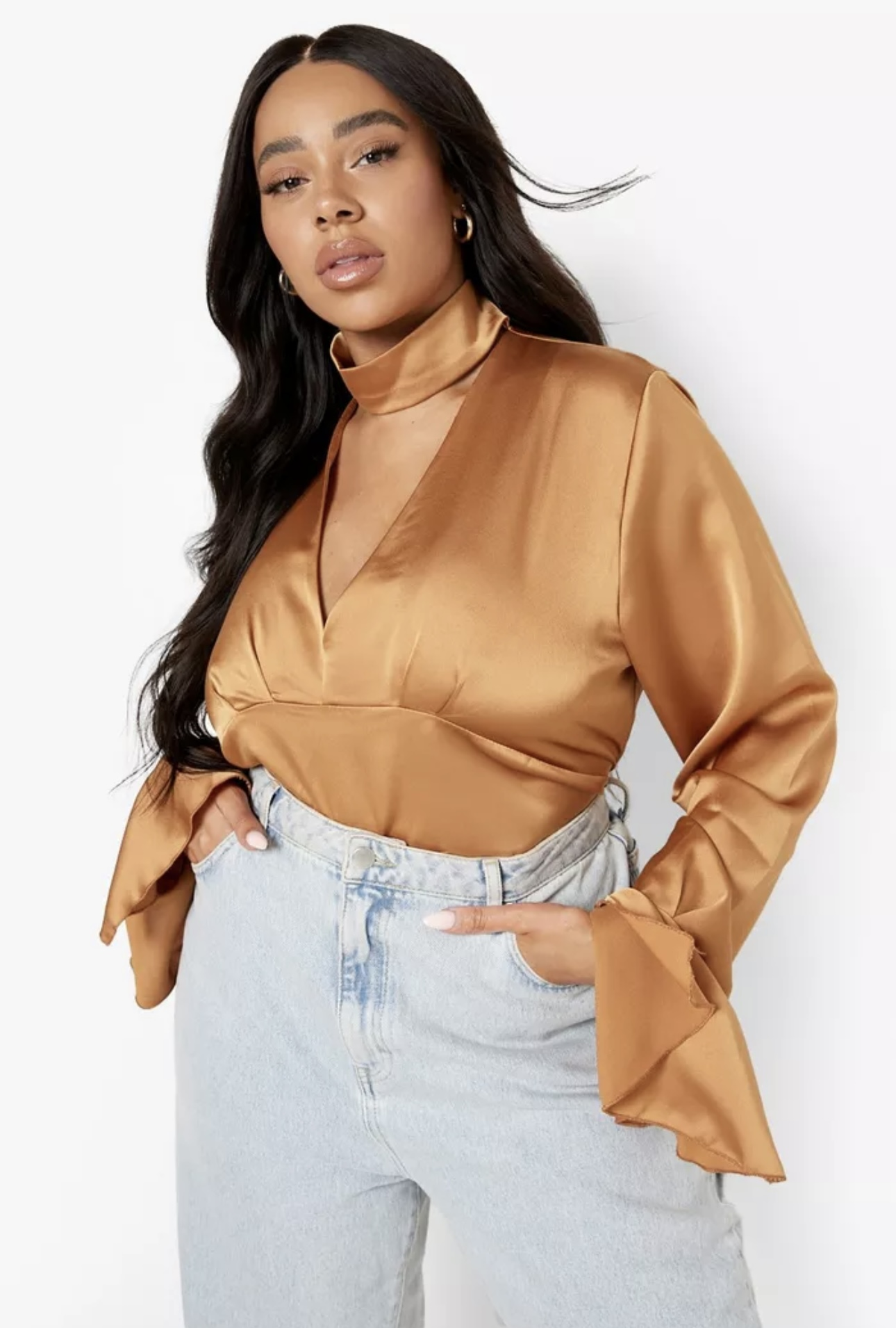 Блуза с чокером boohoo 258 XXL/3XL Бежевый (258)