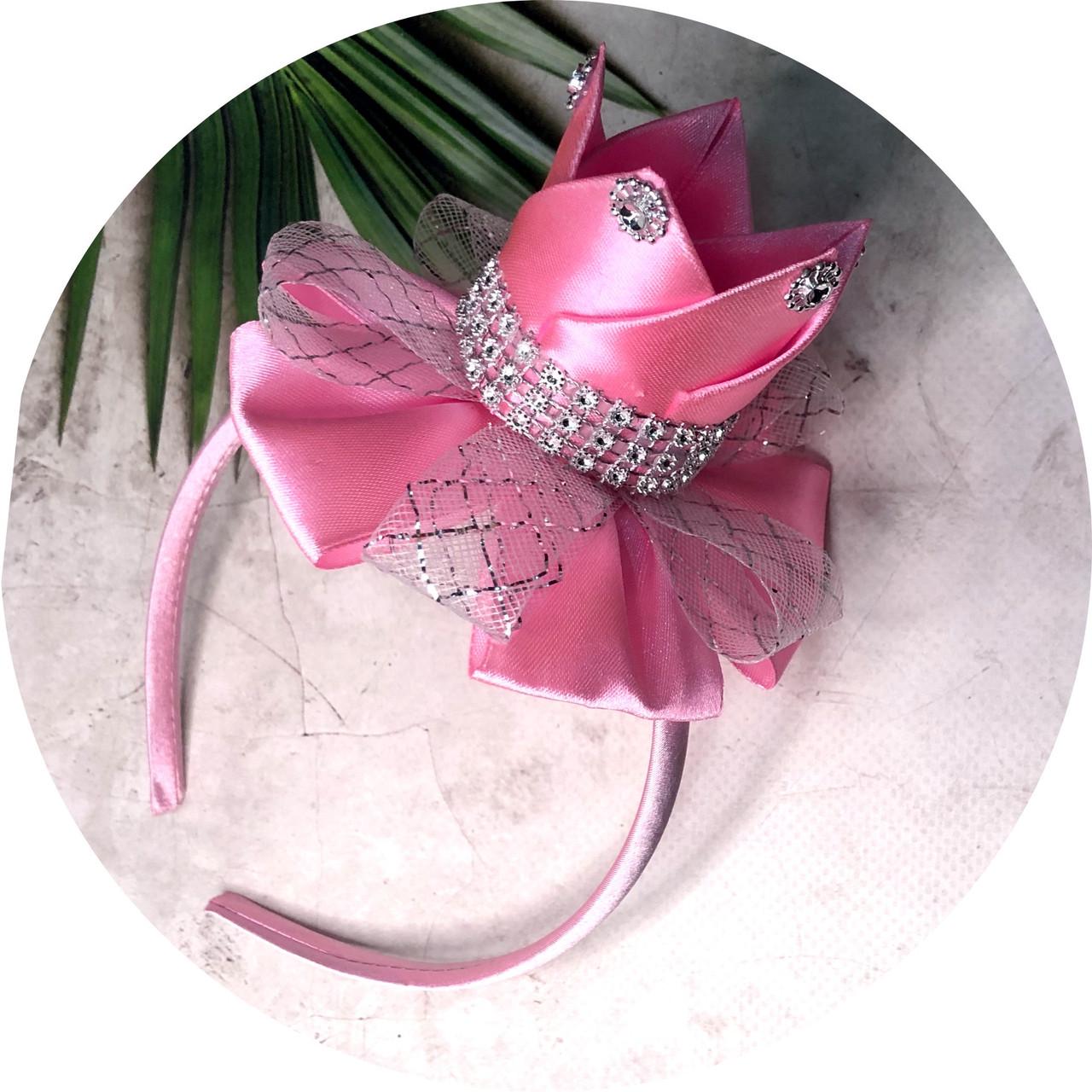 Корона из атласной ленты на обруче Светло-розовый (852754)