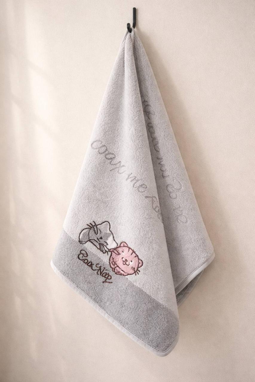 Кухонное полотенце из микрофибры с детским принтом быстросохнущее антибактериальное 35х75 см Светло-серый (2939368461)