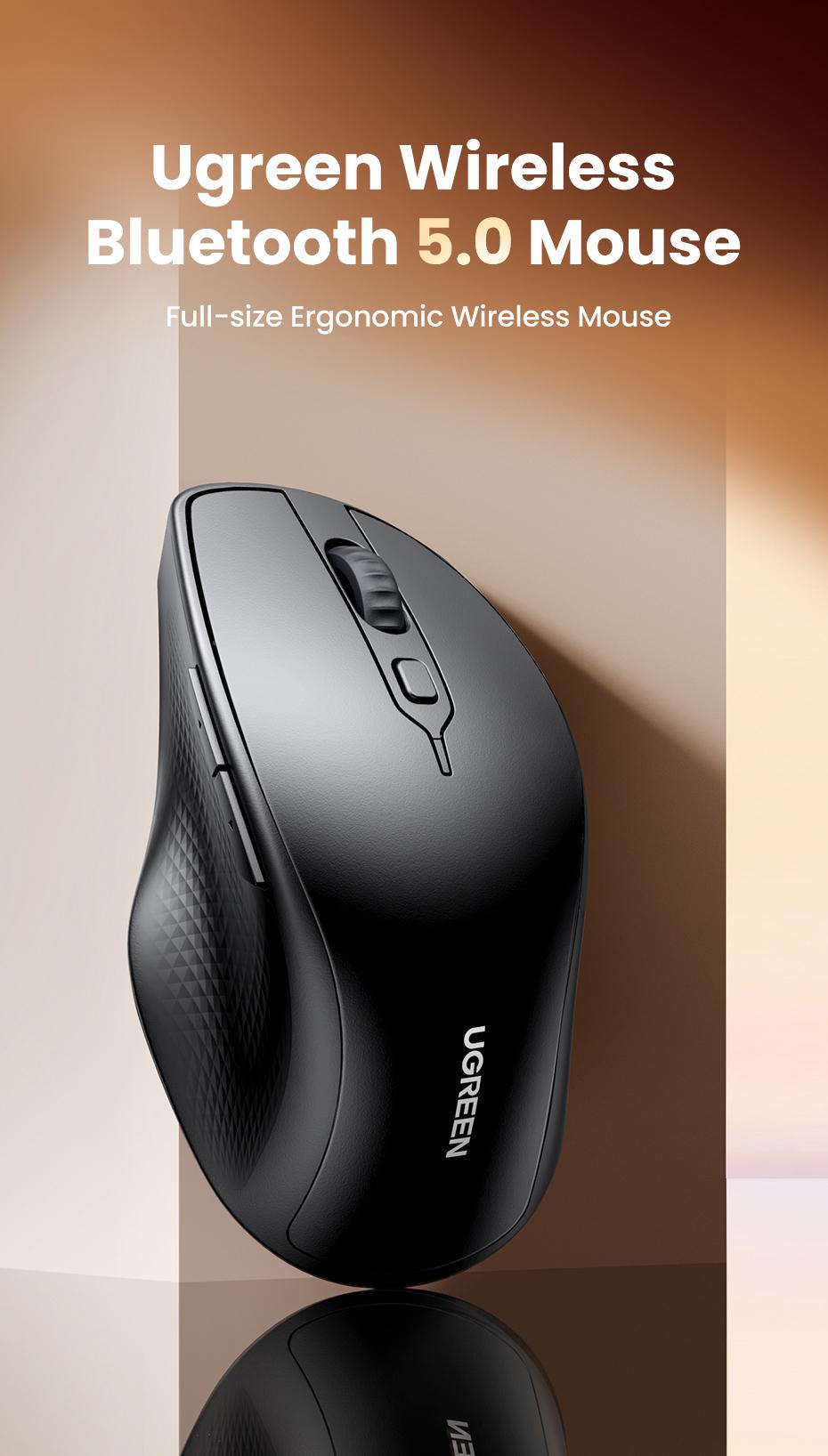 Мышка беспроводная UGREEN Bluetooth 5.0/2.4G с USB-приемником 4000 DPI 5 Черный (90395) - фото 2 Мышка беспроводная UGREEN Bluetooth 5.0/2.4G с USB-приемником 4000 DPI 5 Черный (90395) - фото 2