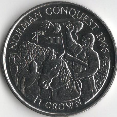 Коллекционная монета Остров Мэн 1 крона 1997 Нормандские завоевания 1066 года UNC (KM#805)