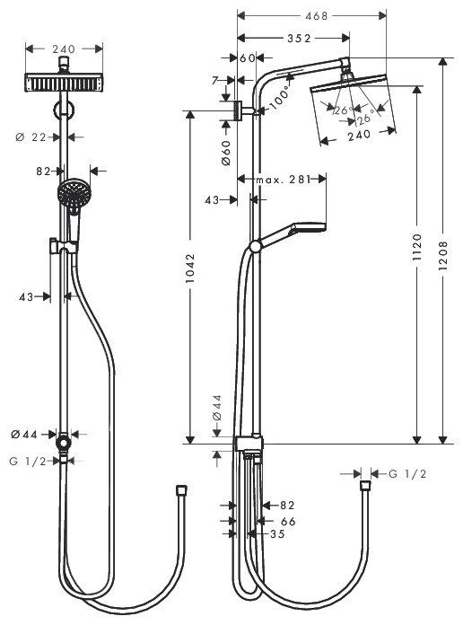 Душевая система Hansgrohe Crometta Е 240 1jet Showerpipe Reno EcoSmart (27289000) - фото 3