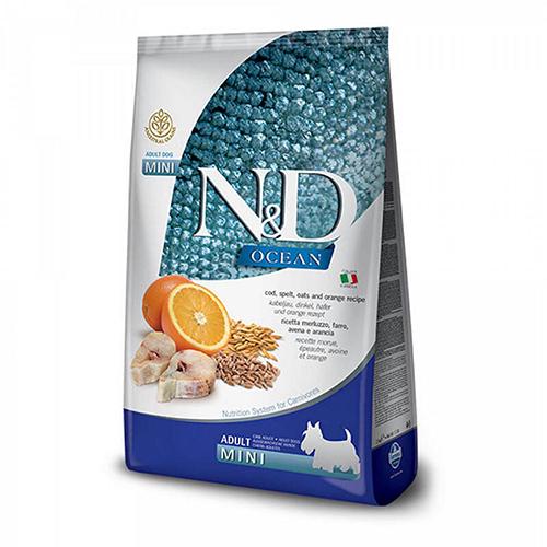 Корм сухий низькозерновий Farmina N&D Ocean Dog Mini Cod/Spelt/Oats & Orange з тріскою/вівсом/спельтою та апельсином для дорослих собак малих порід 2,5 кг (36599)