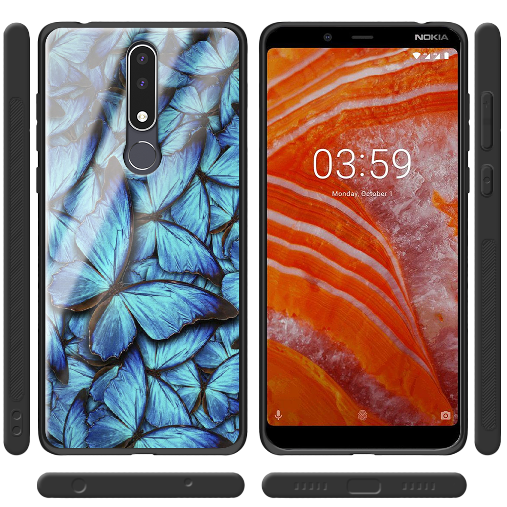 Чохол BoxFace Nokia 3.1 Plus Лазурні Метелики Чорний силікон зі склом (36116-up1550-37737) - фото 4