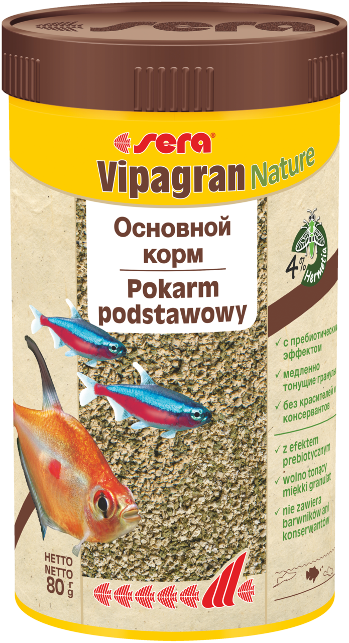 Корм для рыб Sera Vipagran Nature для всех аквариумных рыб, питающихся в средних слоях воды 250 м Корм для рыб Sera Vipagran Nature для всех аквариумных рыб, питающихся в средних слоях воды 250 м